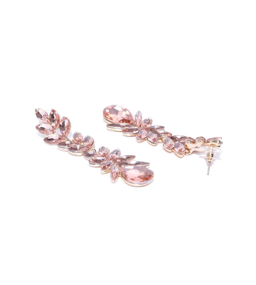 YouBella Peach-Coloured Gold-Plated Stone-Studded Drop Earrings