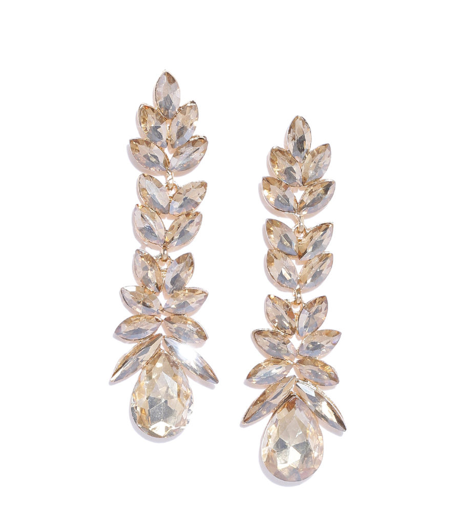 YouBella Gold-Plated Stone-Studded Leaf Shaped Drop Earrings