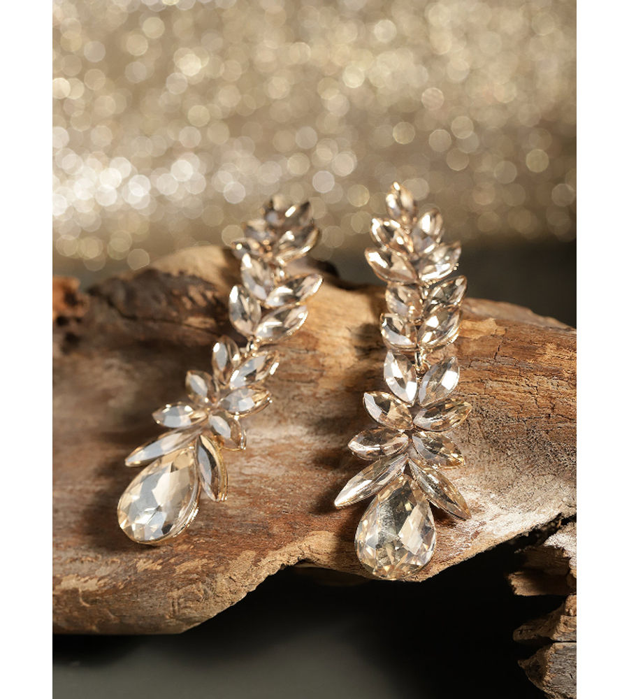 YouBella Gold-Plated Stone-Studded Leaf Shaped Drop Earrings