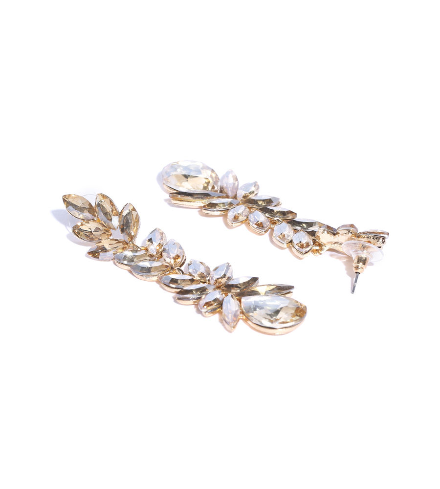 YouBella Gold-Plated Stone-Studded Leaf Shaped Drop Earrings