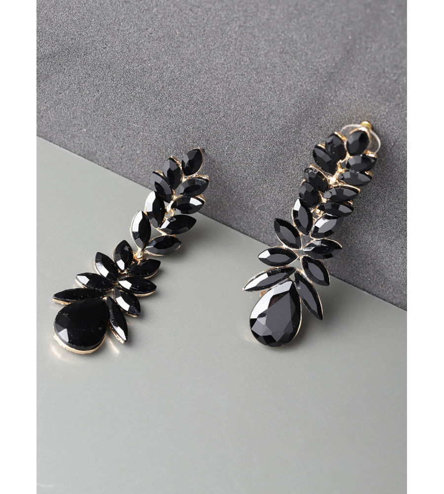 YouBella Black Gold-Plated Stone-Studded Drop Earrings