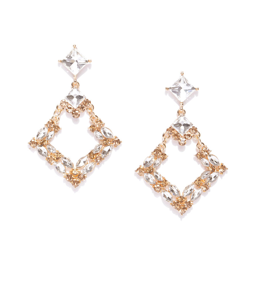 YouBella Gold-Plated Stone-Studded Geometric Drop Earrings