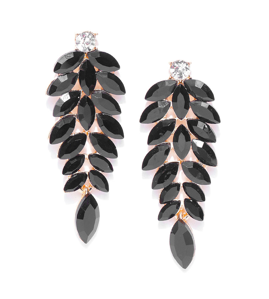 YouBella Black Gold-Plated Stone-Studded Drop Earrings