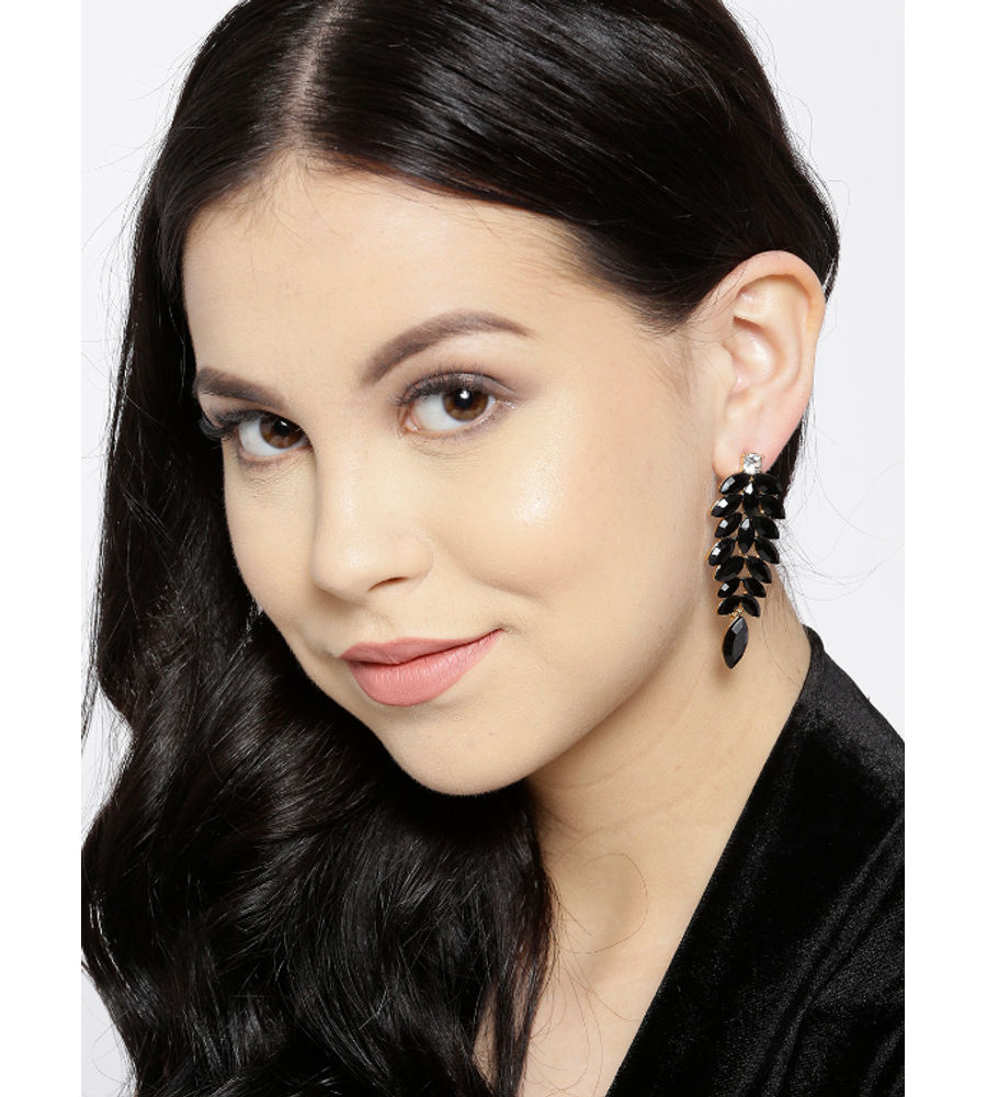 YouBella Black Gold-Plated Stone-Studded Drop Earrings