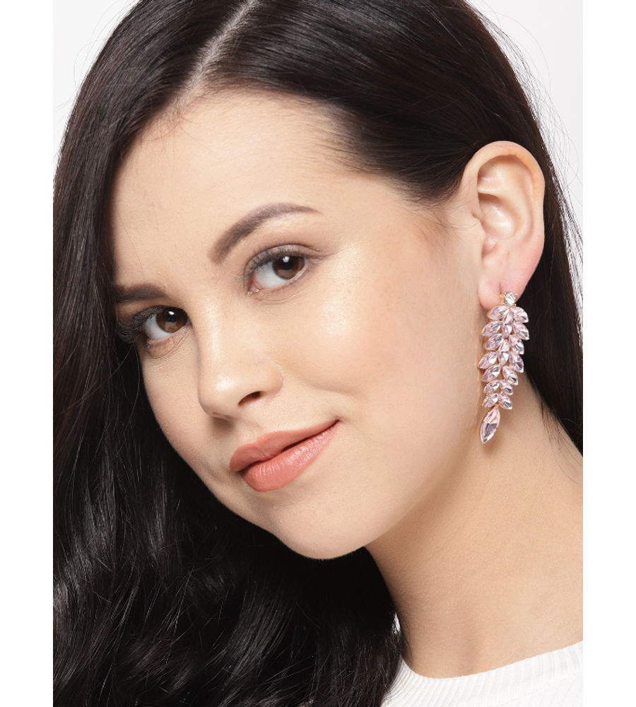 YouBella Pink Gold-Plated Stone-Studded Drop Earrings