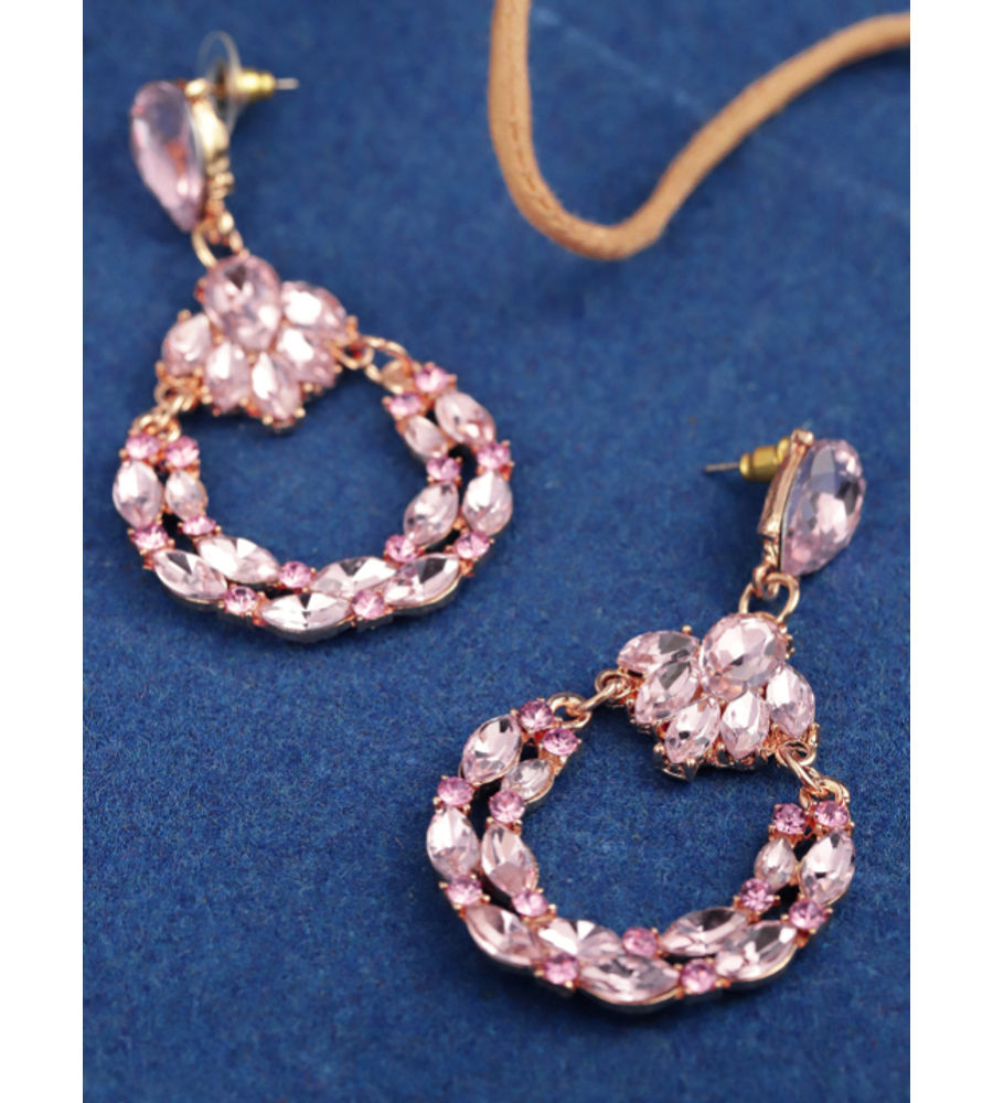 YouBella Pink Gold-Plated Stone-Studded Oval Drop Earrings