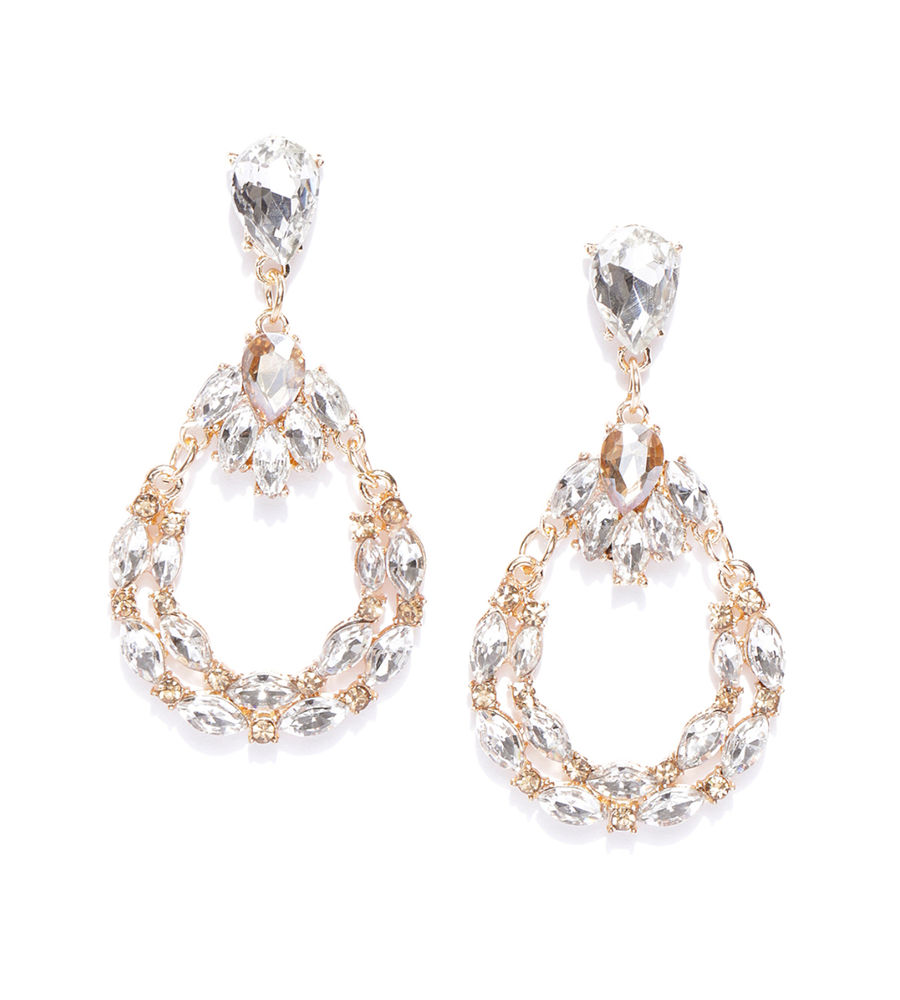 YouBella Gold-Plated Stone-Studded Teardrop Shaped Drop Earrings