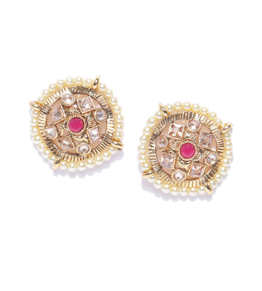 YouBella Pink Gold-Plated Stone-Studded Circular Studs