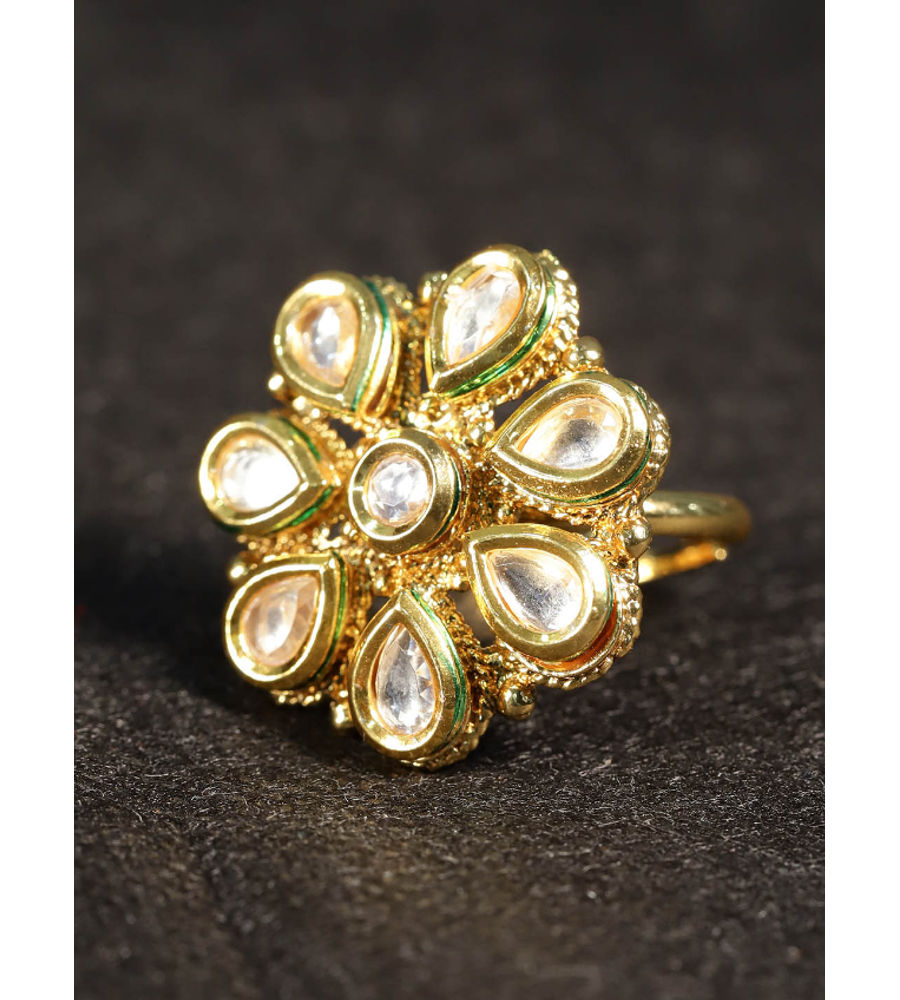 YouBella Women Gold-Plated Stone-Studded Floral Adjustable Ring