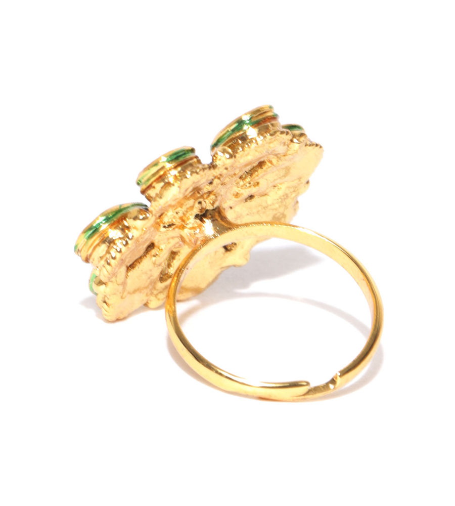 YouBella Women Gold-Plated Stone-Studded Floral Adjustable Ring