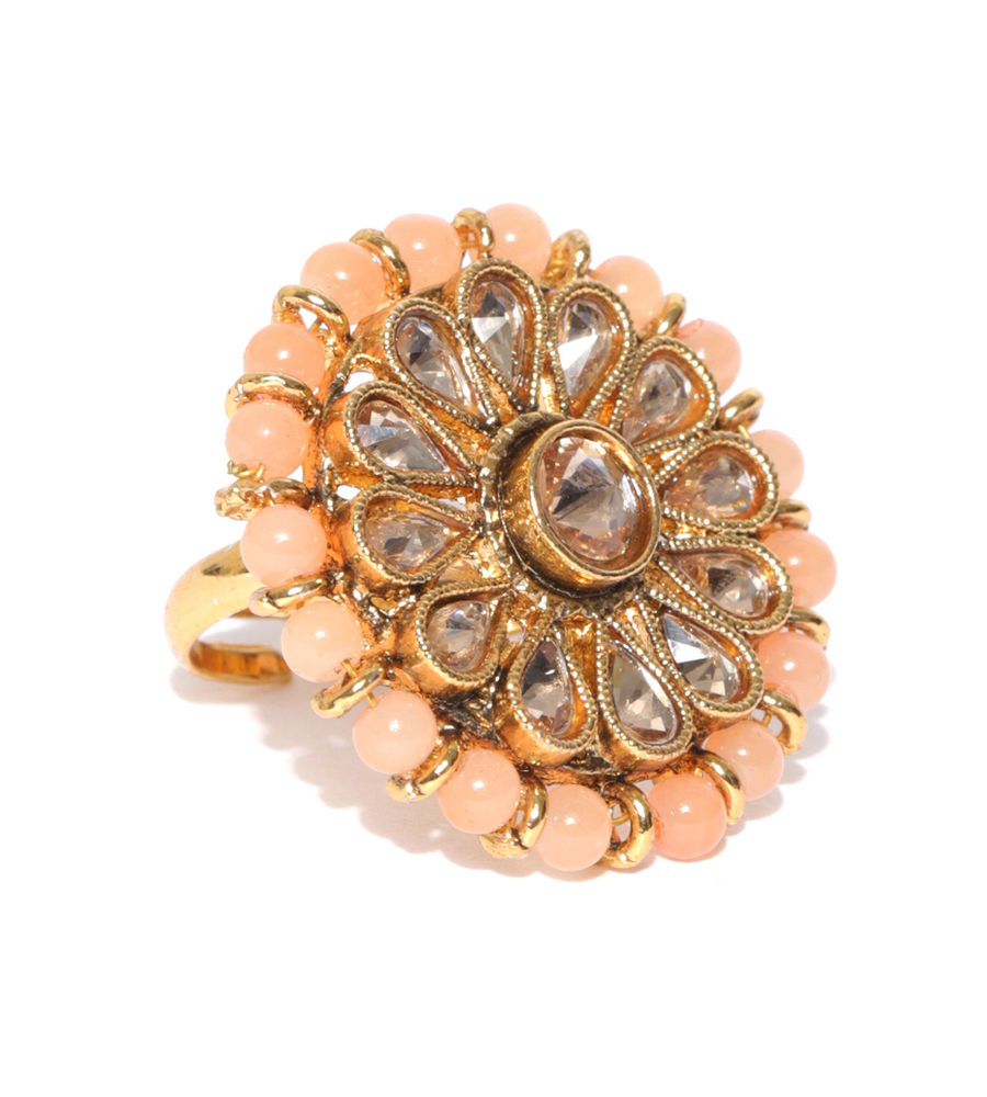 YouBella Peach-Coloured Gold-Plated Adjustable Finger Ring