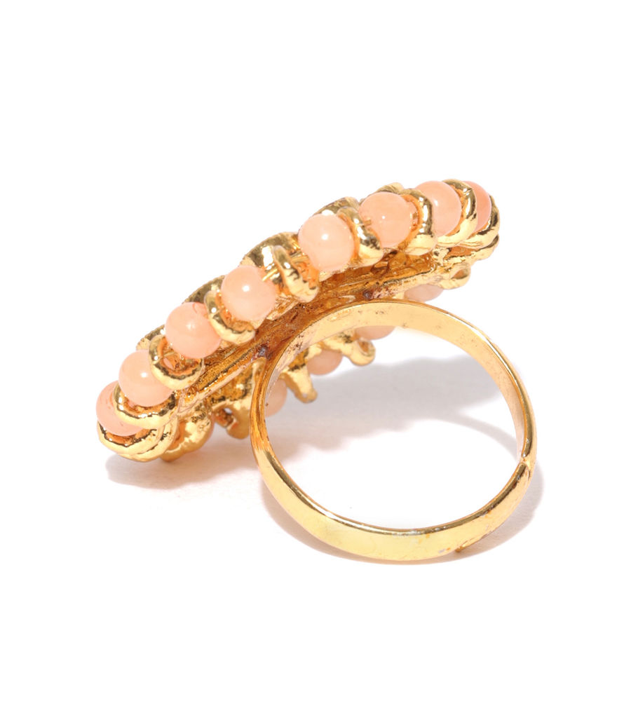 YouBella Peach-Coloured Gold-Plated Adjustable Finger Ring