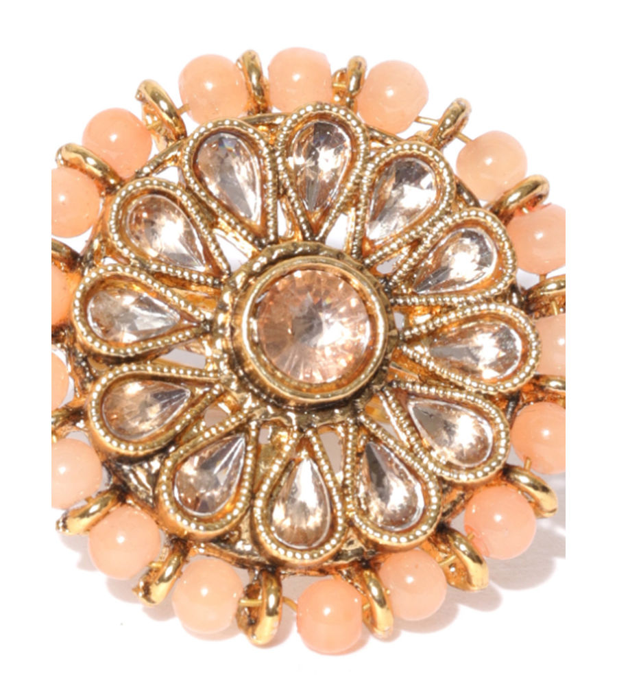 YouBella Peach-Coloured Gold-Plated Adjustable Finger Ring