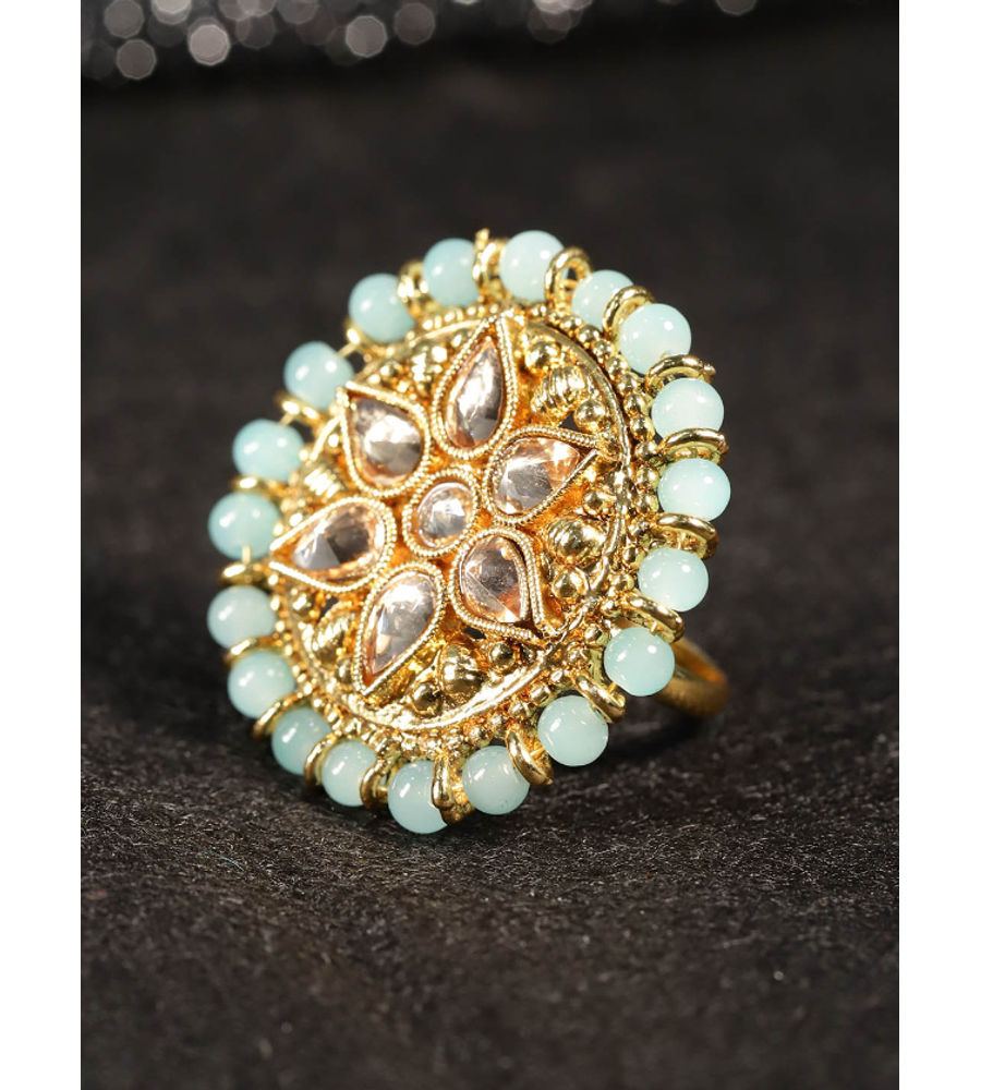 YouBella Sea Green Gold-Plated Adjustable Finger Ring