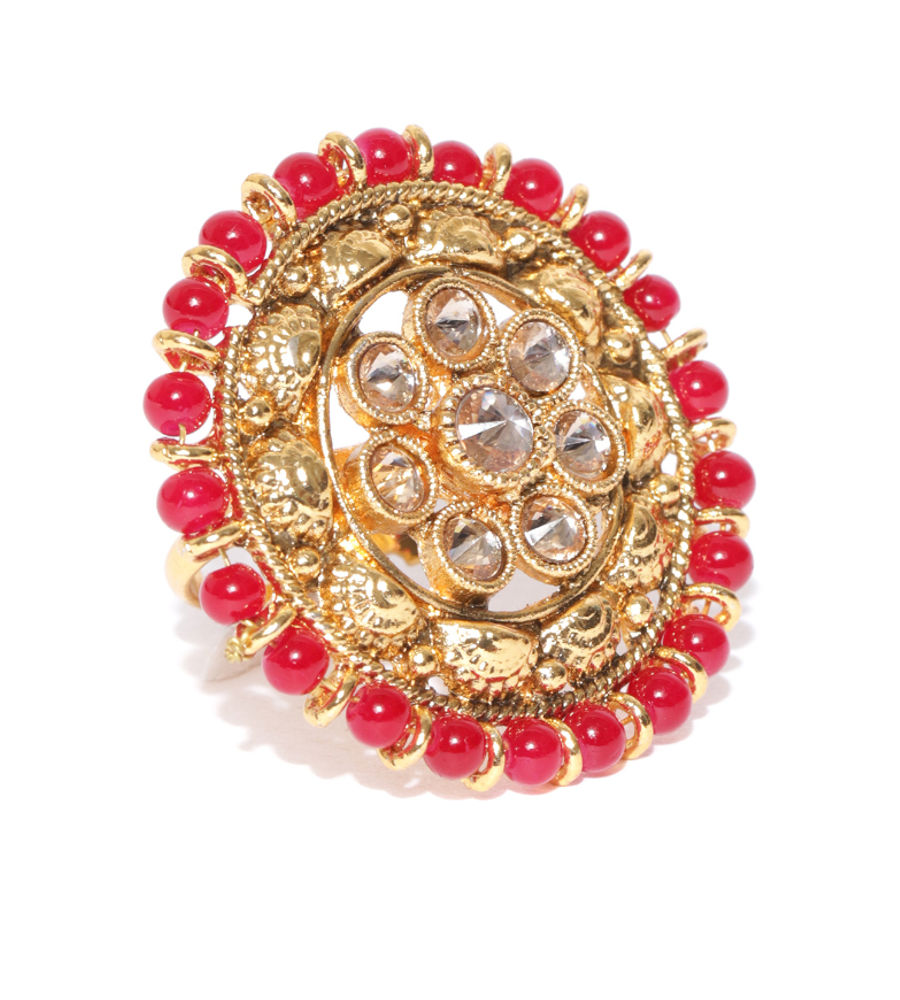 YouBella Red Gold-Plated Adjustable Finger Ring