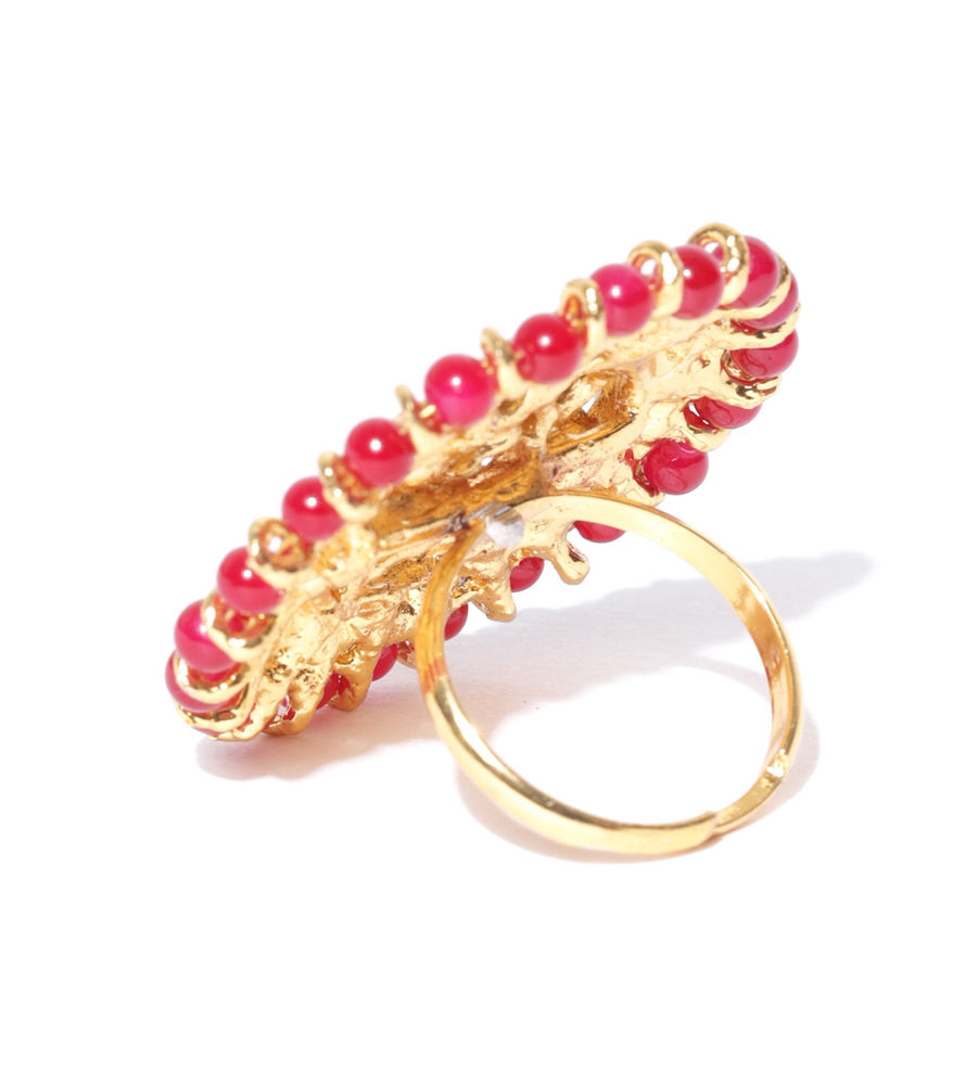 YouBella Red Gold-Plated Adjustable Finger Ring