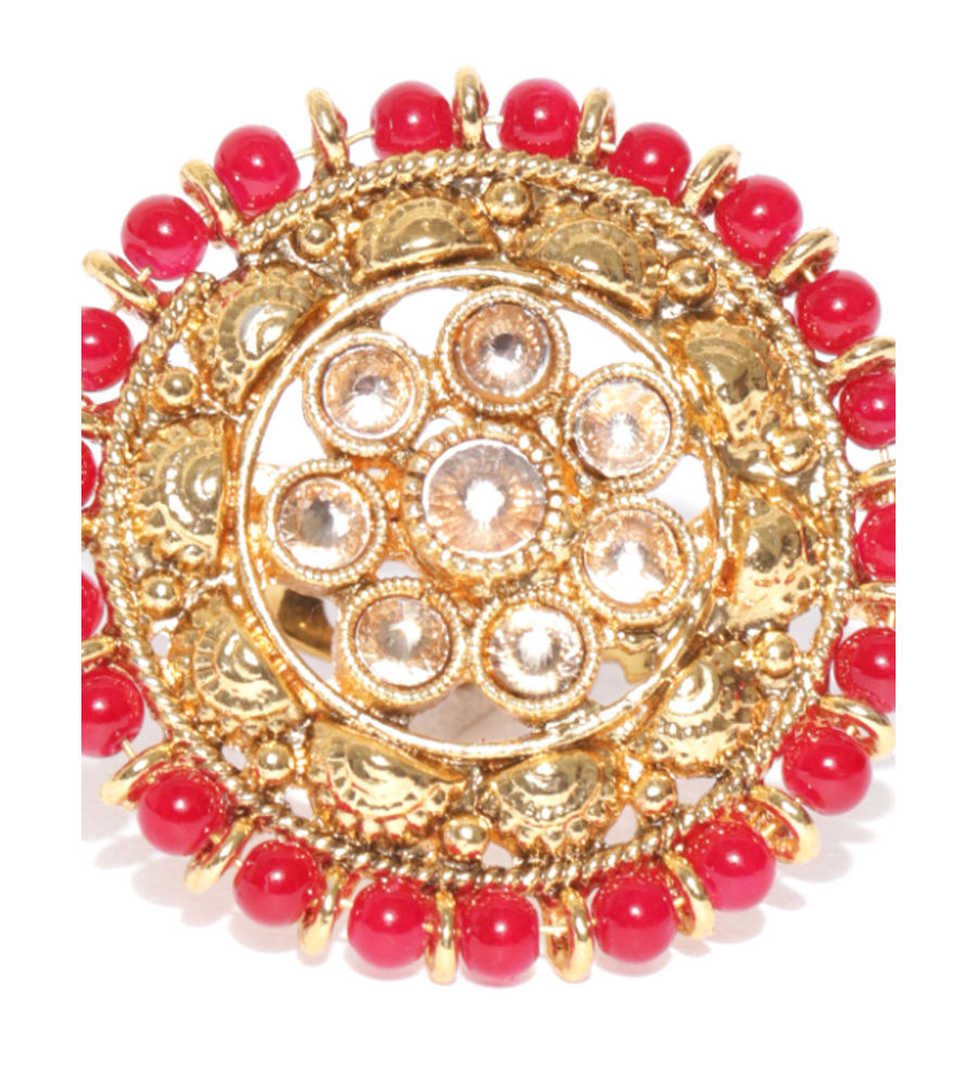 YouBella Red Gold-Plated Adjustable Finger Ring