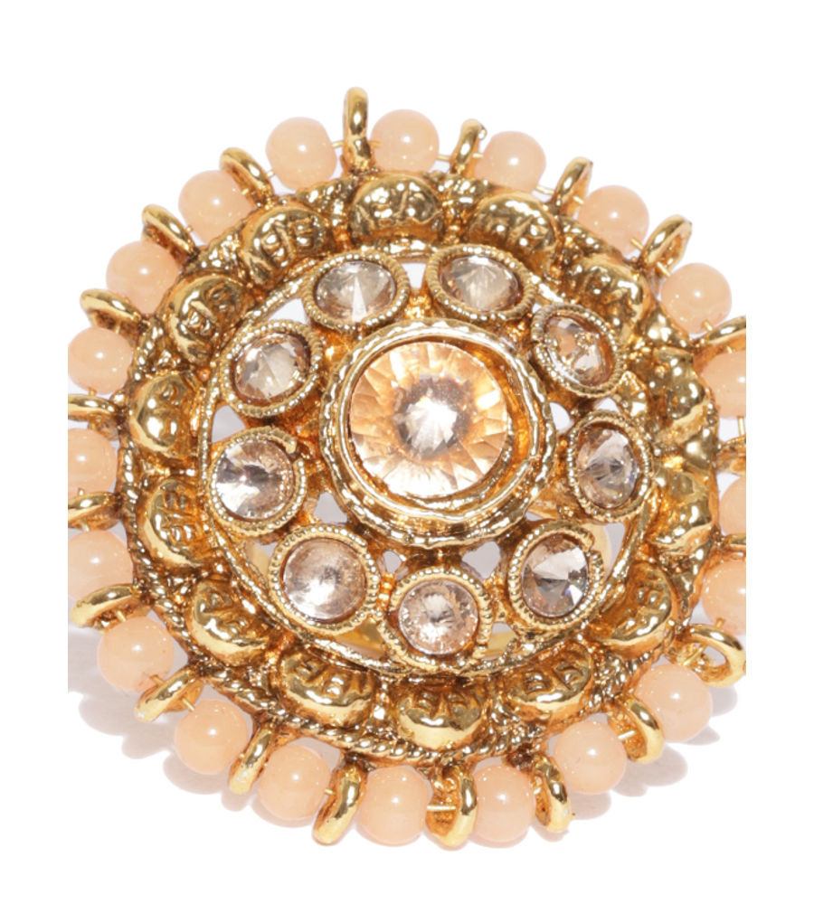 YouBella Peach-Coloured Gold-Plated Stone-Studded Adjustable Ring