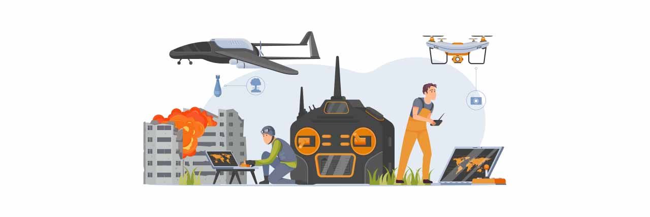 Illustrator of Drone being used during war.
