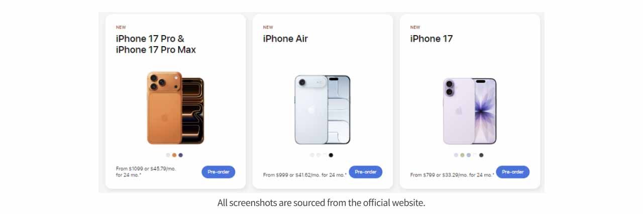 Illustration of iPhone17 series.
