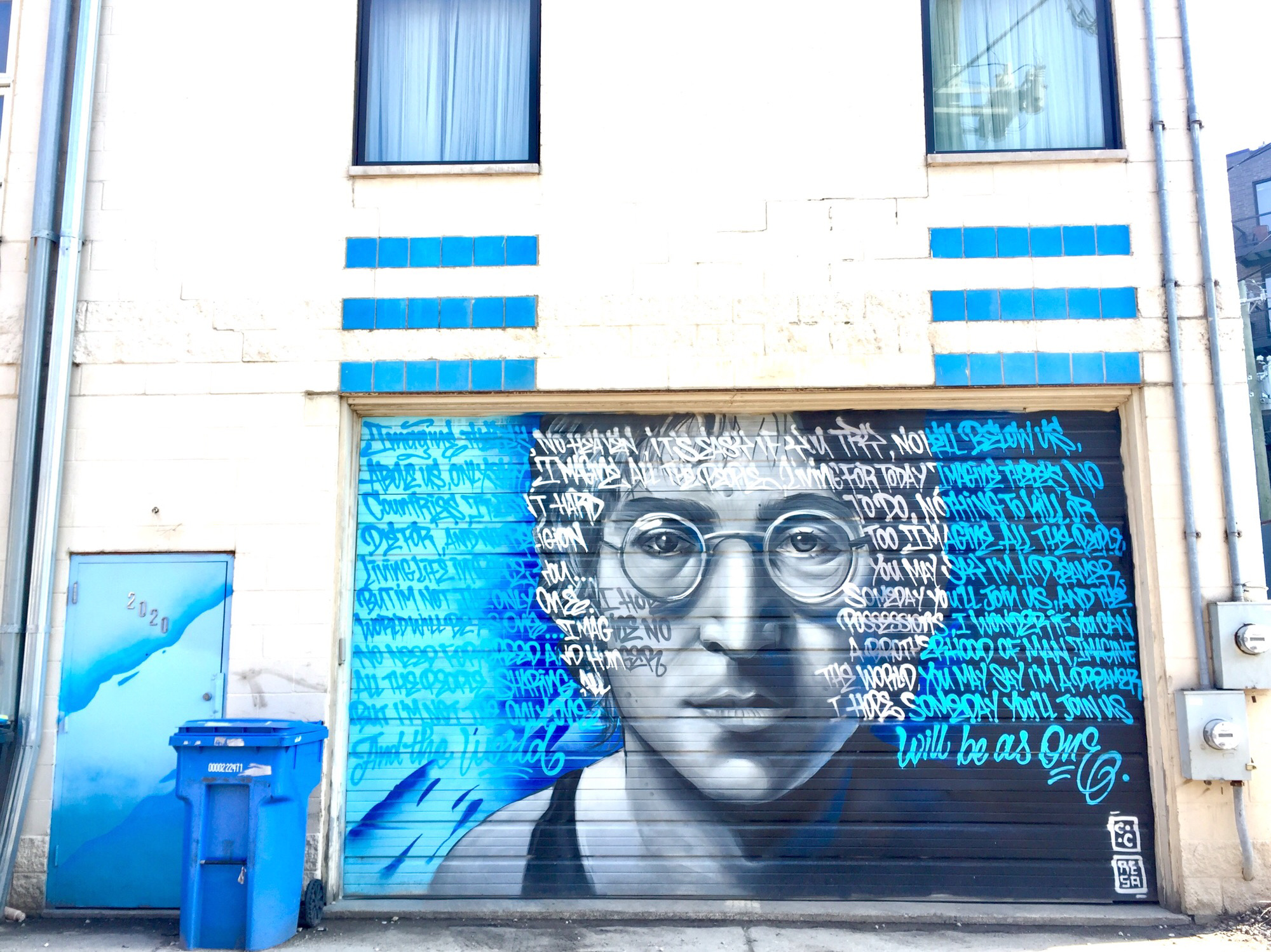 mural in Chicago by artist Menace Resa. Tagged: John Lennon, music