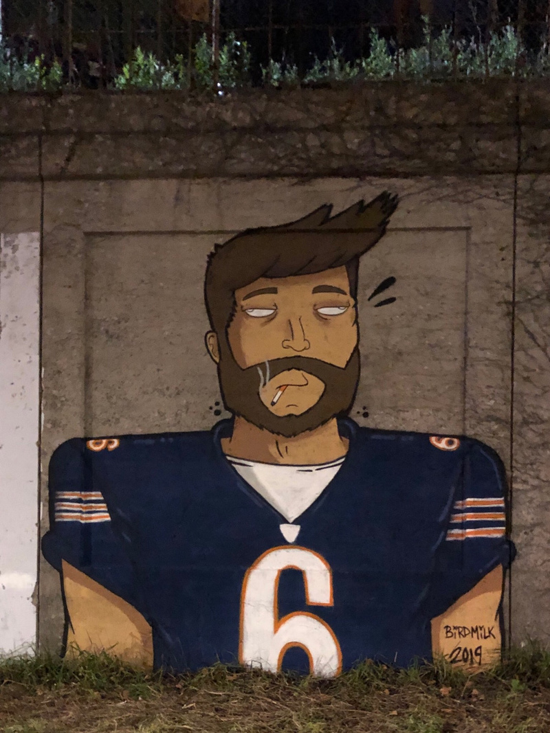 mural in Chicago by artist Bird Milk. Tagged: Jay Cutler, sports