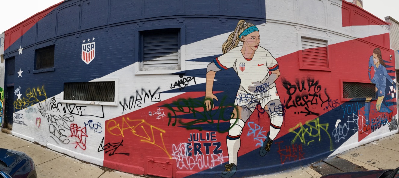 mural in Chicago by artist Sam Kirk. Tagged: Alyssa Naeher, Julie Ertz, soccer, sports, USWNT