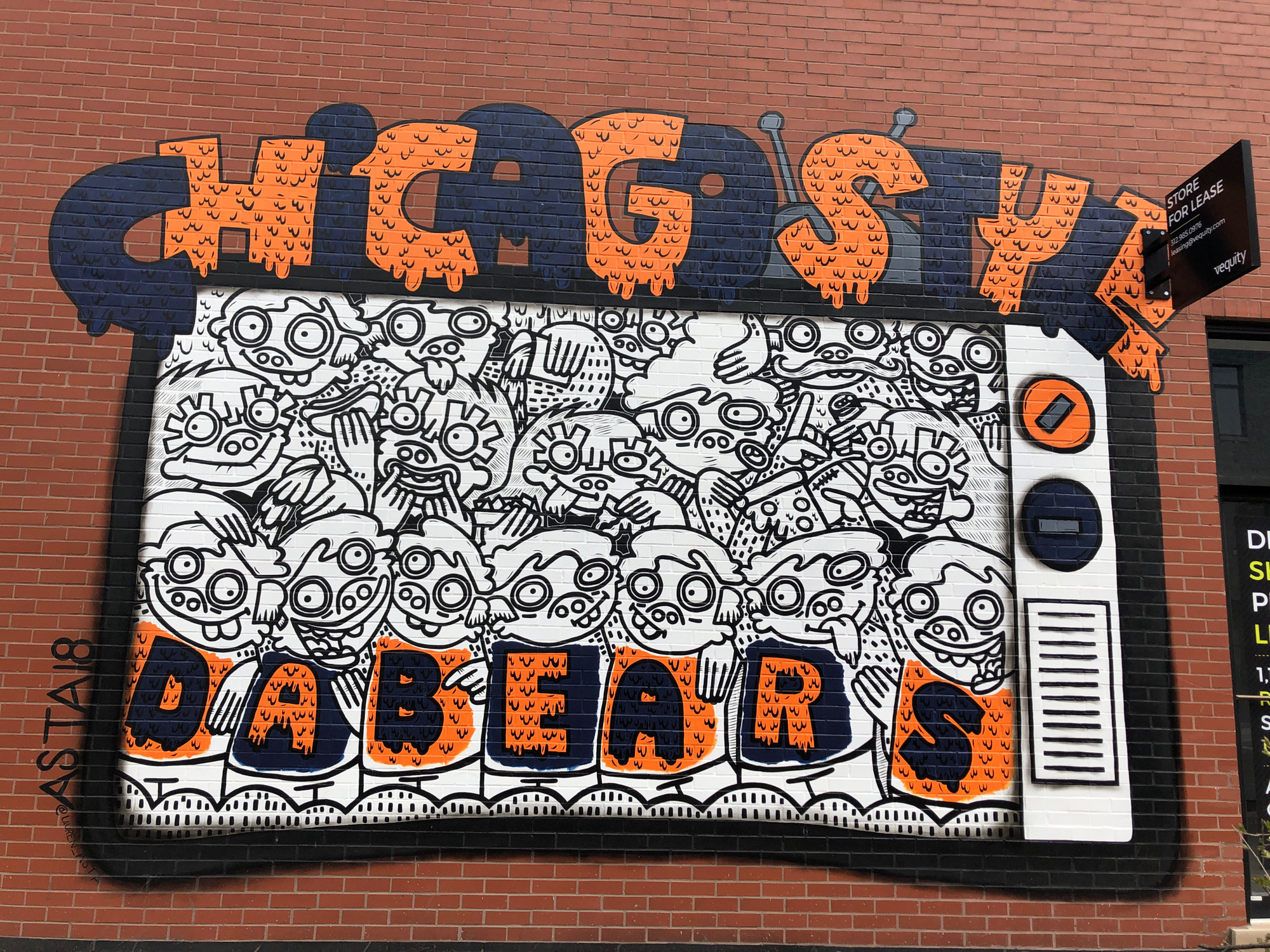 mural in Chicago by artist Lauren Asta. Tagged: Chicago Bears, sports