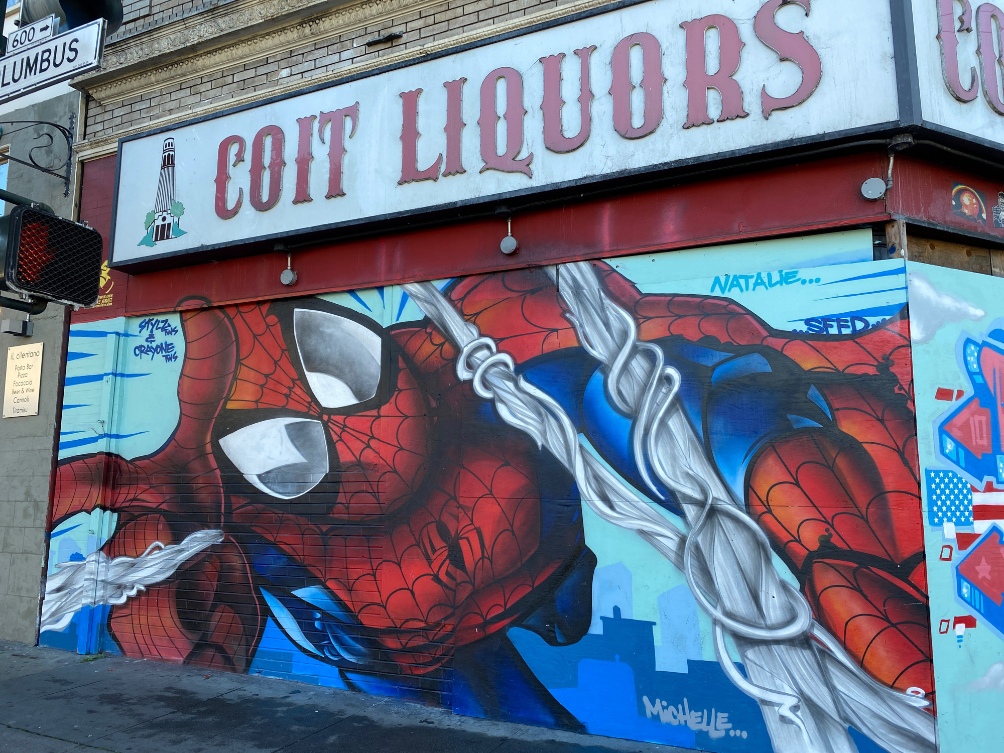 mural in San Francisco by artist Crayone. Tagged: Spider-Man