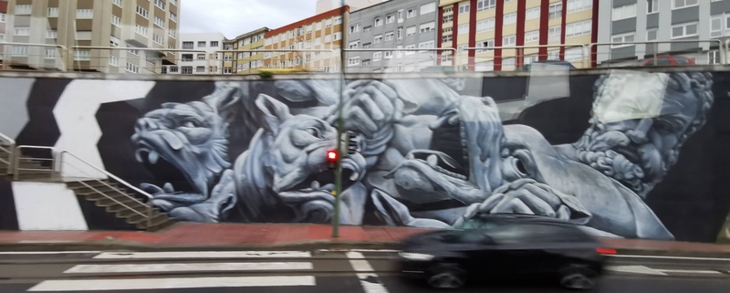 mural in A Coruña by artist unknown.