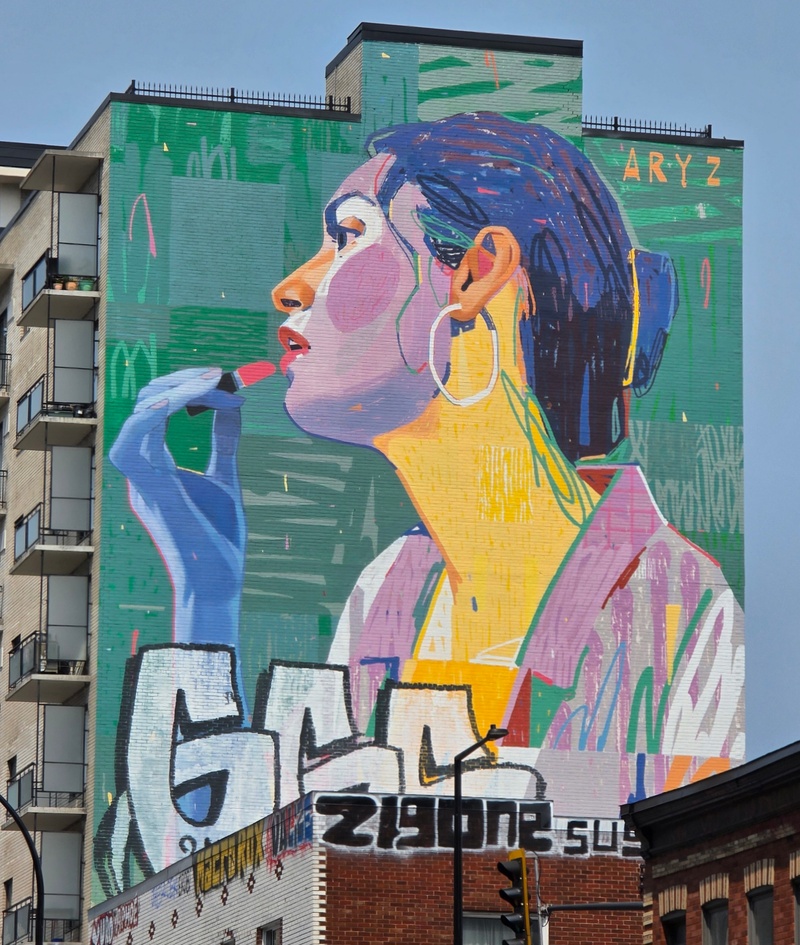 mural in Montréal by artist Aryz.