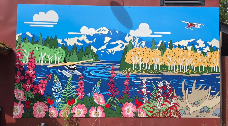 mural in Talkeetna by artist unknown.