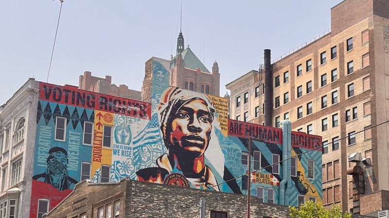 mural in Milwaukee by artist Shepard Fairey.
