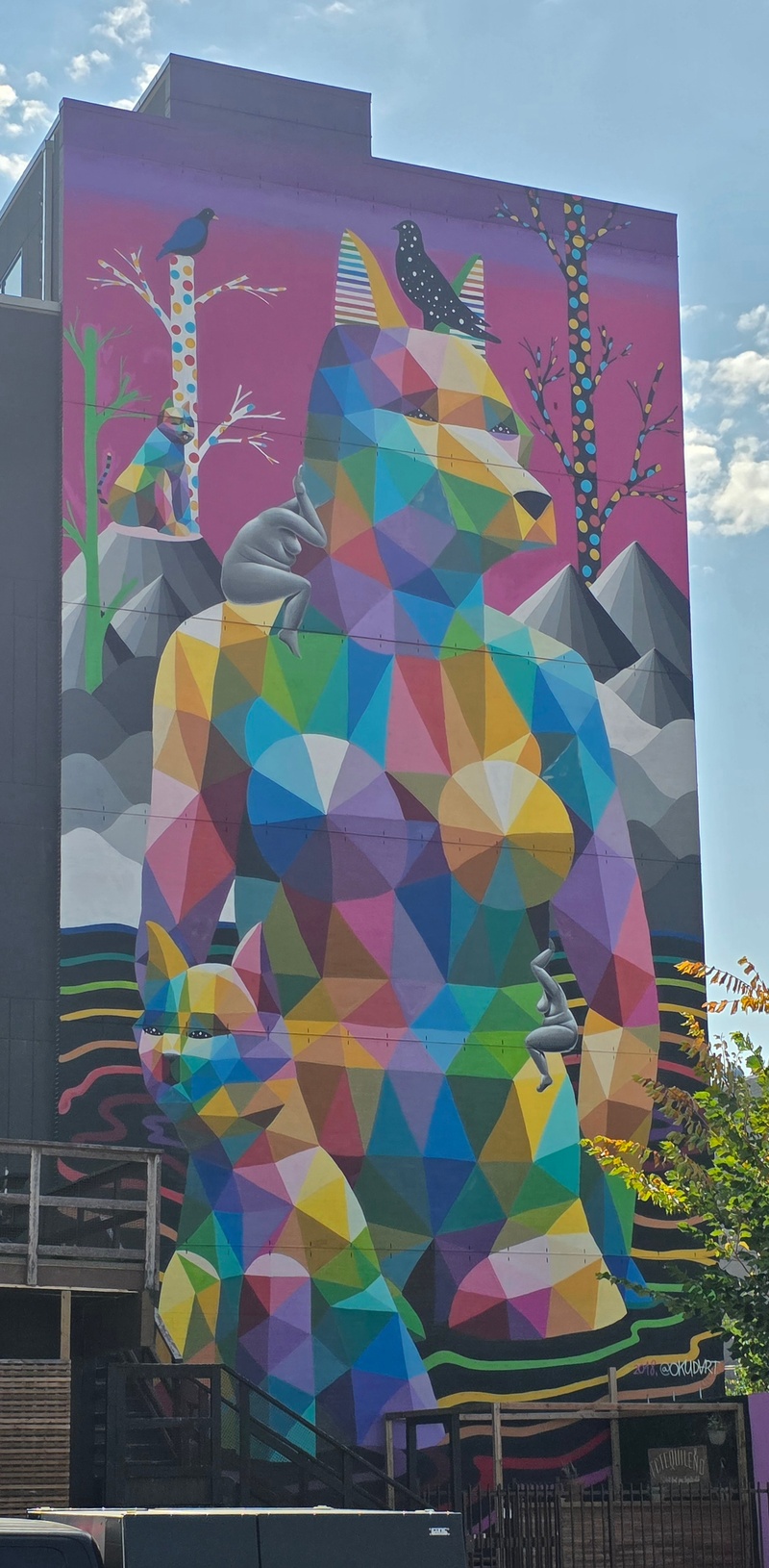mural in Edmonton by artist Okuda San Miguel.