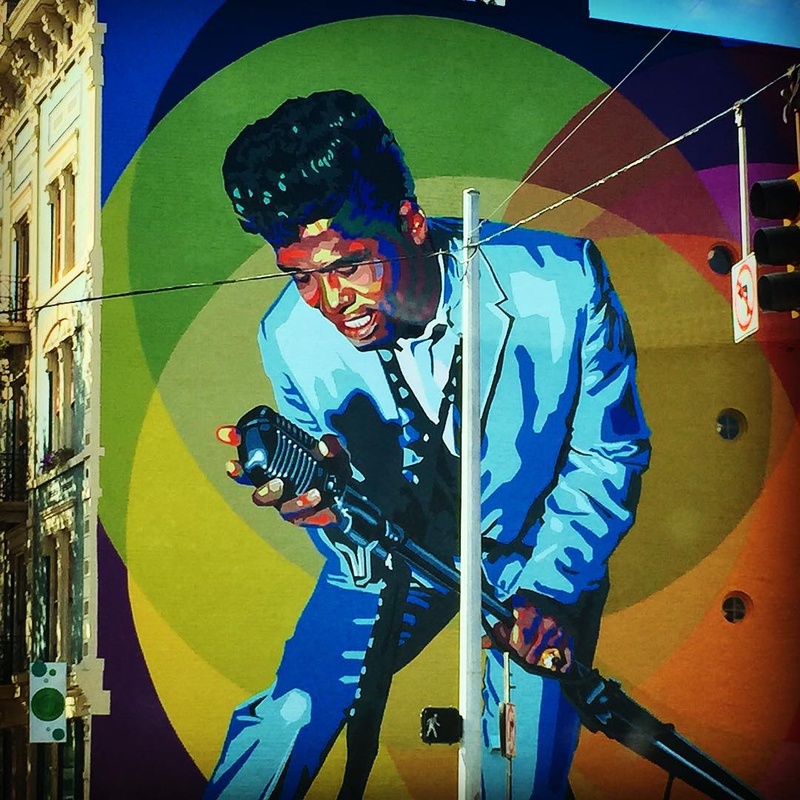 mural in Cincinnati by artist Jenny Ustick. Tagged: James Brown, music