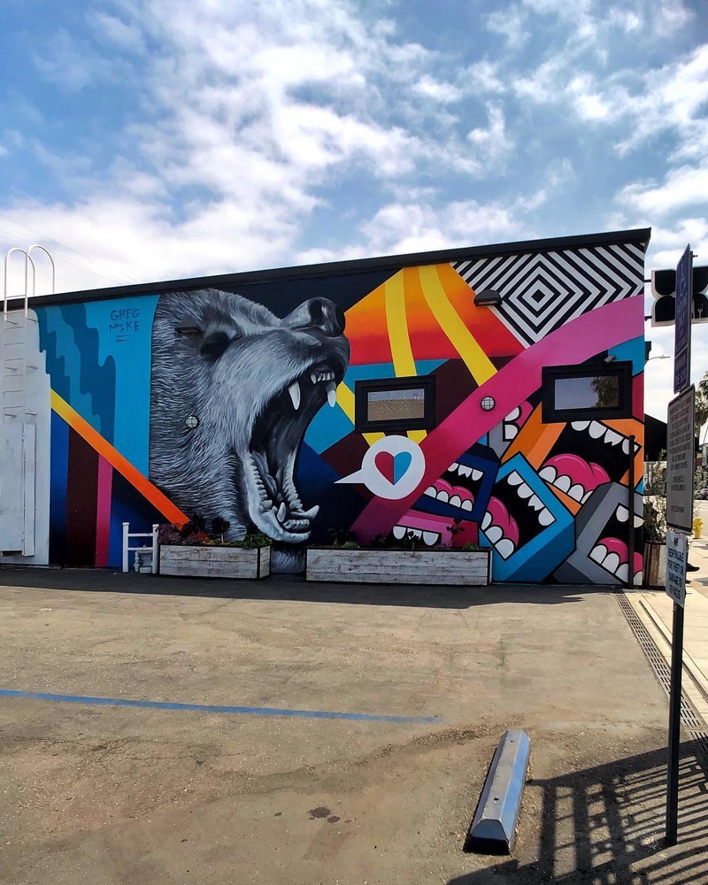 mural in Los Angeles by artist Greg Mike. Tagged: animals, character