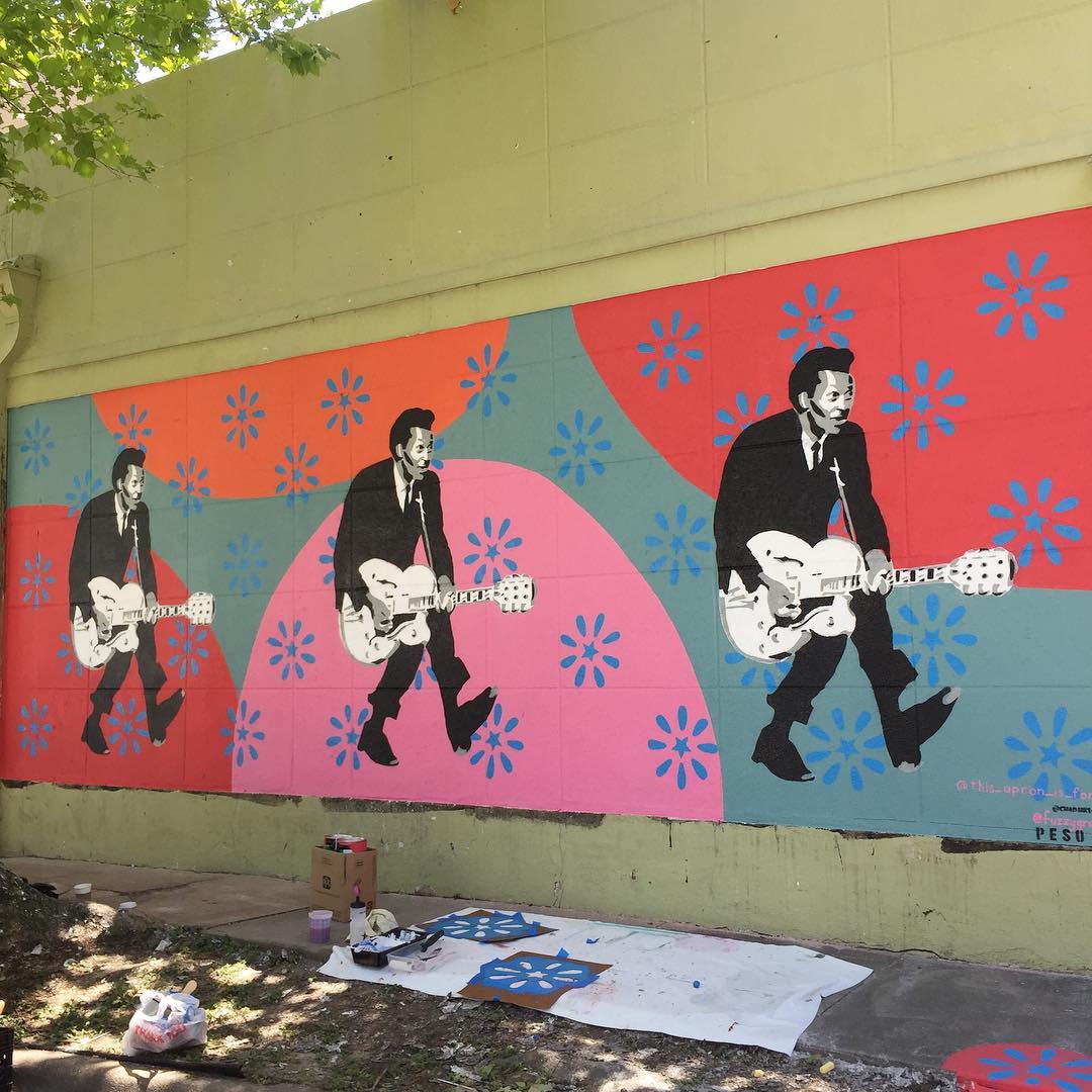 mural in Houston by artist Laurie Mills. Tagged: Chuck Berry, music