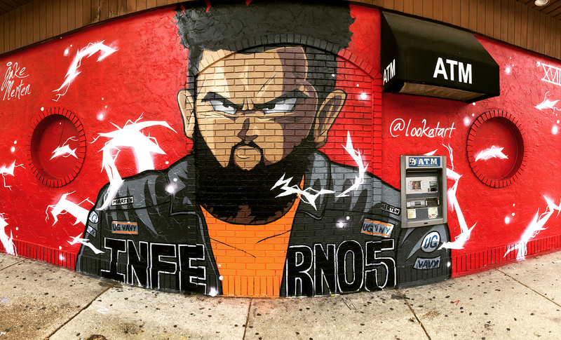 mural in Chicago by artist Jake Merten. Tagged: character, red