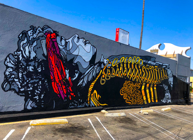 mural in Los Angeles by artist David Flores. Tagged: Jimi Hendrix, music