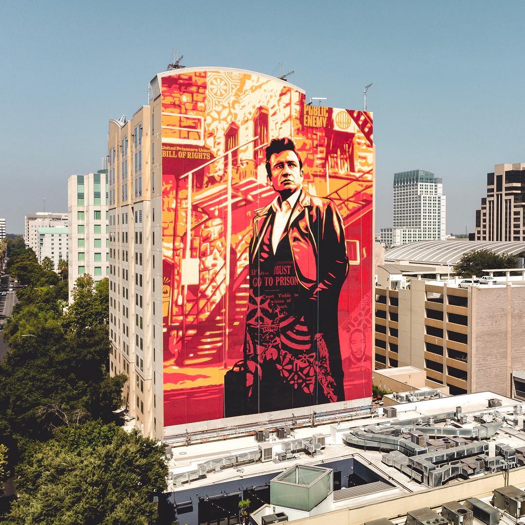 mural in Sacramento by artist Shepard Fairey. Tagged: Johnny Cash, music
