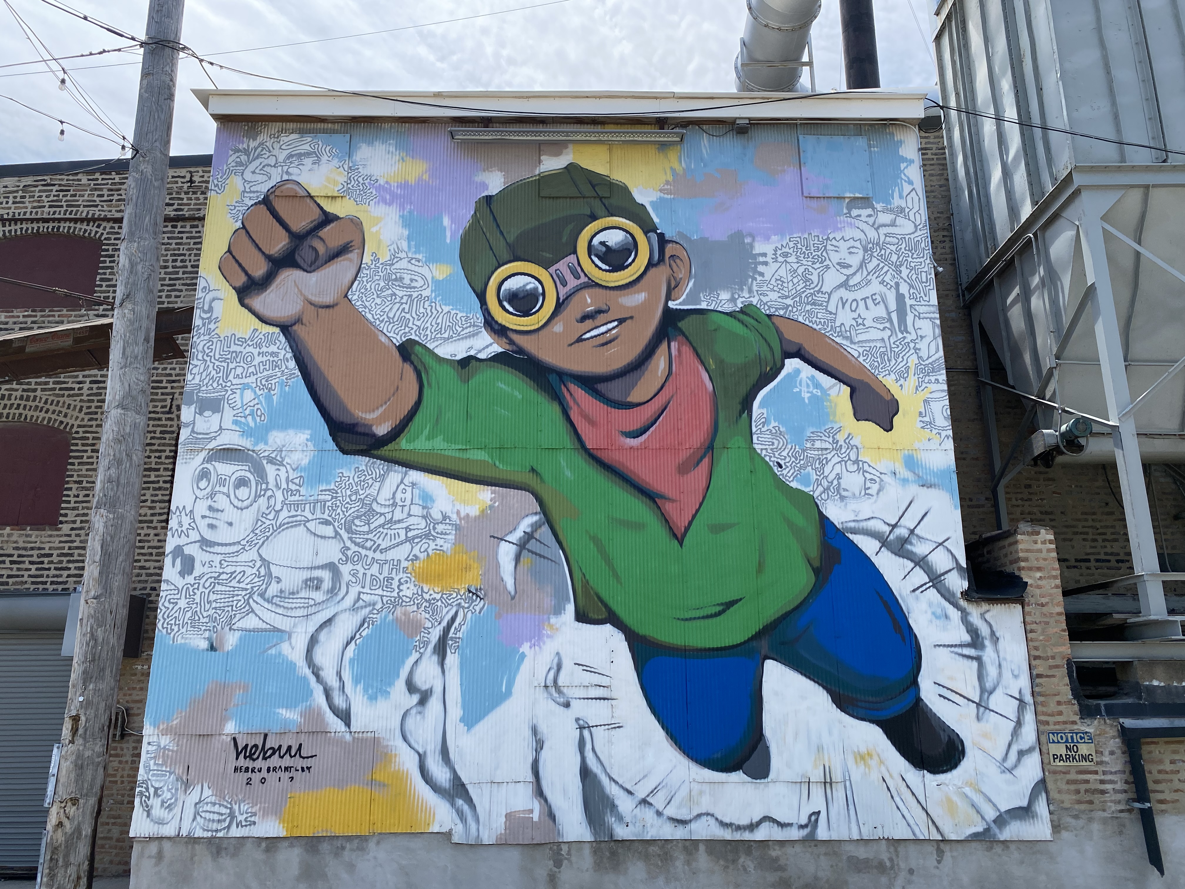 mural in Chicago by artist Hebru Brantley. Tagged: character, Flyboy