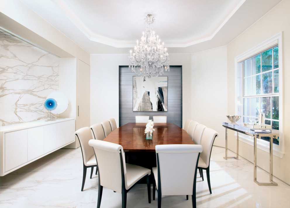 Minimalist White Art Deco Dining Room With Chandelier #48004 | House ...