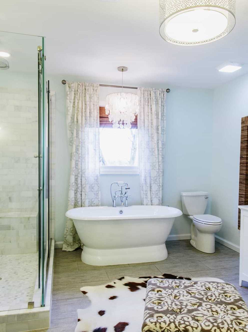 Cute Rug For Light Blue Bathroom With Freestanding Tub (Photo 7 of 11)