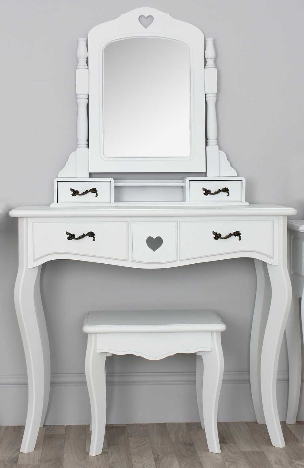 Narrow White Vanity Table With Four Drawers And Spinning Mirror For Small Table Mirror (Photo 4 of 15)