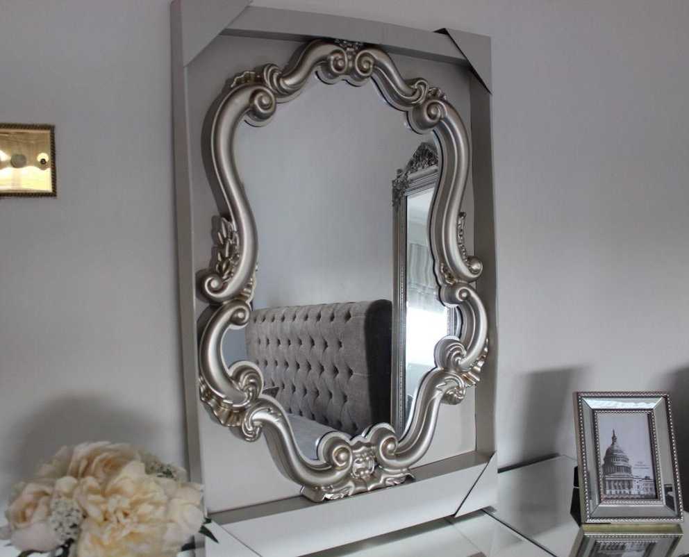 Furniture : Beautiful Silver Stainless Neo Baroque Vanity Mirror Regarding Baroque Mirror Silver (Photo 16 of 20)