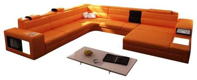 polaris orange italian leather sectional sofa