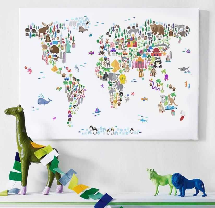 Wall Art World Map Wall Art For Kids 9 Of 20 Photos   Animal World Map Printartpause Notonthehighstreet For World Map Wall Art For Kids 