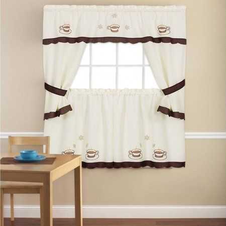 Featured Image of Embroidered 'Coffee Cup' 5 Piece Kitchen Curtain Sets
