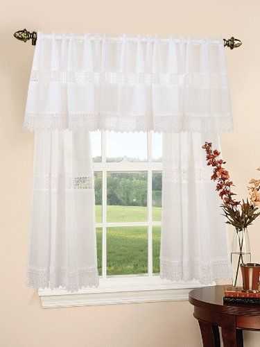 Treasure Lace Design Sheer Three Piece Kitchen Curtain Set Inside Scroll Leaf 3 Piece Curtain Tier And Valance Sets (Photo 15 of 25)