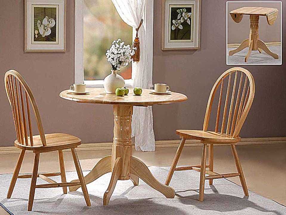 Dining Room Villani Drop Leaf Rubberwood Solid Wood Pedestal Dining